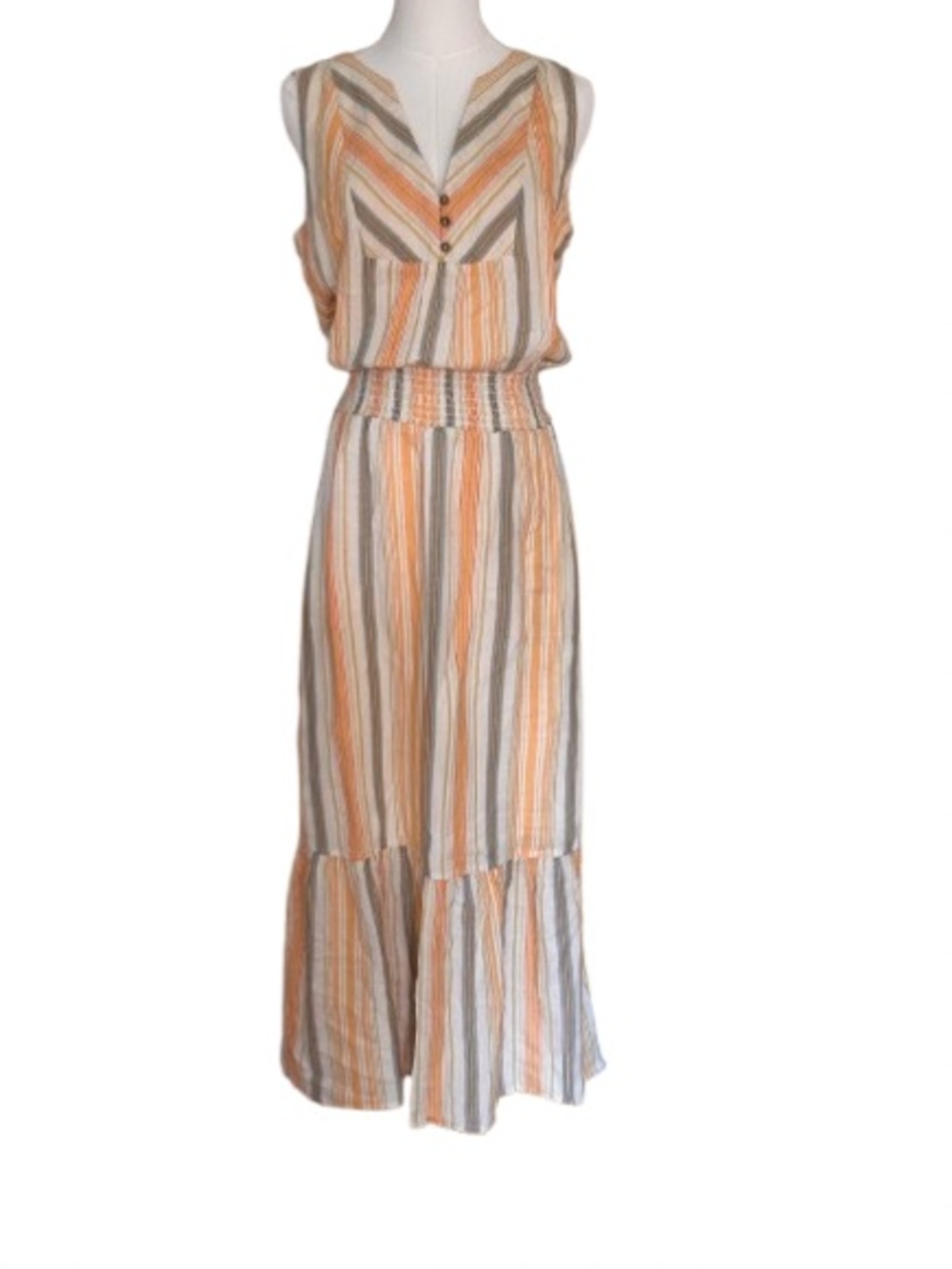 Prana 100% Organic Cotton Striped Sleeveless Maxi Dress
